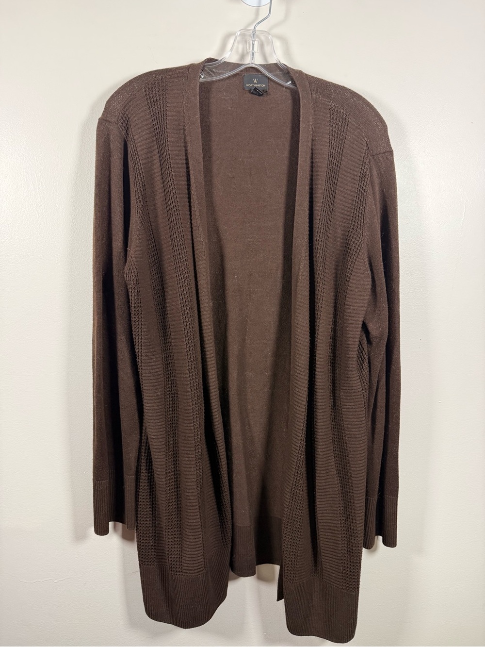 Worthington Open-Front Brown Knit Cardigan